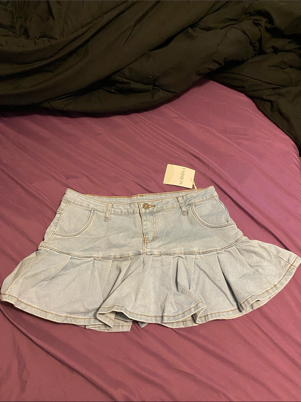 Light Blue Denim Ruffle Mini Shorts